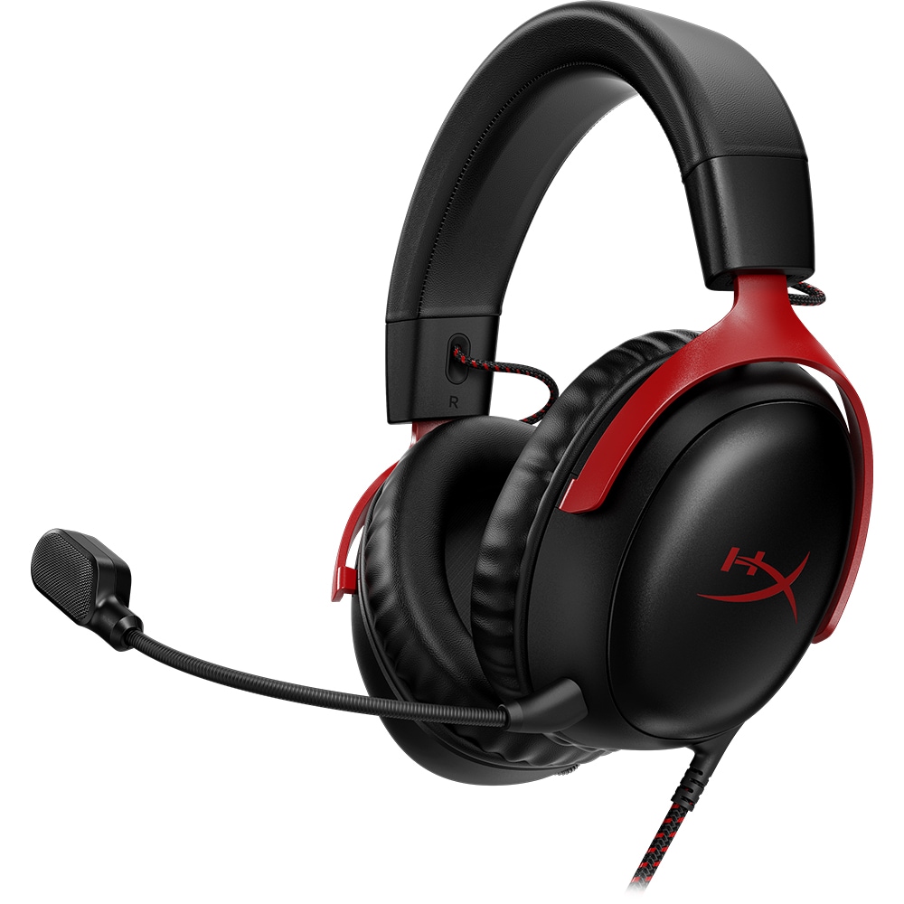 Casti Gaming cu fir HyperX Cloud III, DTS Headphone X Spatial Audio, NC si indicator LED, multiplatforma, Negru