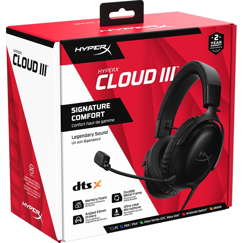 Casti Gaming cu fir HyperX Cloud III, DTS Headphone X Spatial Audio, NC si indicator LED, multiplatforma, Negru - imagine 2