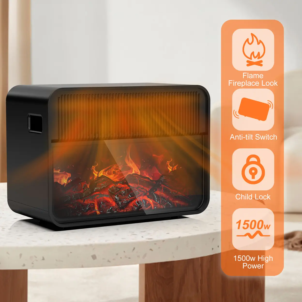 Aeroterma Ceramica Teendow D3, 1500W, Efect de semineu