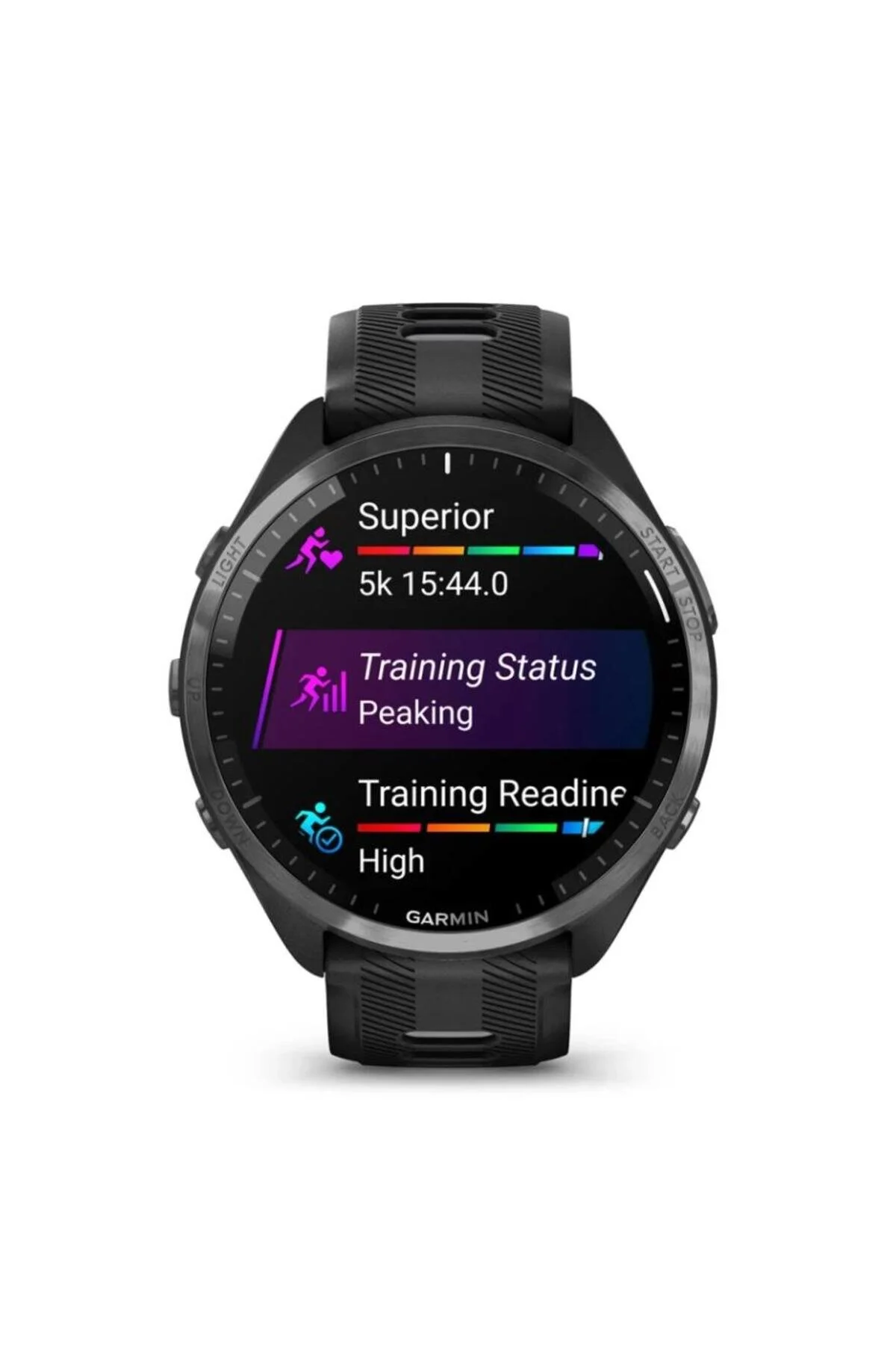 Smartwatch Garmin Forerunner 965, 32 GB, AMOLED, 1,4", Titan, Curea Silicon, GPS + GLONASS + Galileo, Negru