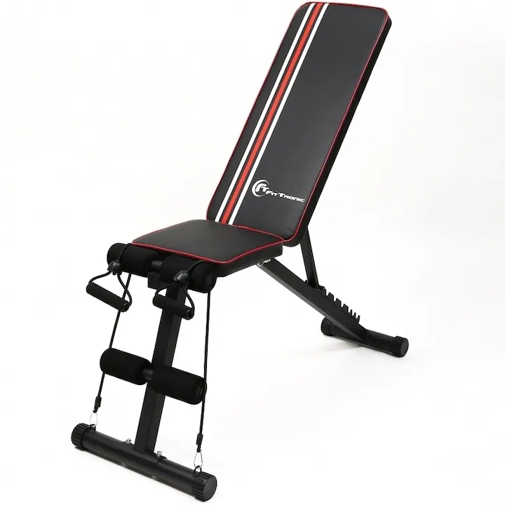 Banca de exercitii reglabila Fittronic B250, Maxim 150 Kg, 7 Pozitii, Negru Rosu