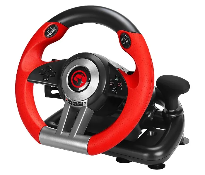 Volan Gaming cu pedale Marvo Scorpion GT-902, 180 grade, Vibratii, pentru PC, PS3, PS4, Xbox ONE, rosu-negru