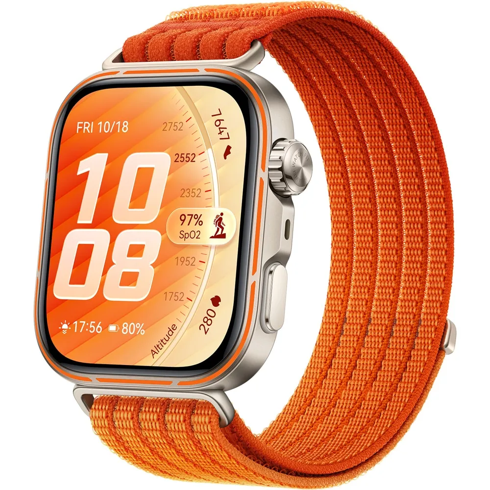 Smartwatch HUAWEI Watch Fit 5 Pro, AMOLED 1.92 inch, GPS, Android/iOS, 5 ATM, Orange Aluminium Aloy Case, Orange Nylon Strap, NKI0-B29