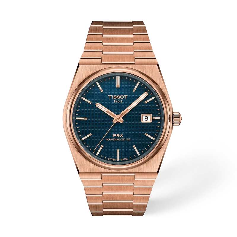 Ceas barbatesc Tissot PRX Powermatic 80, 40mm, 10 ATM, Carcasa si Bratara Otel Inoxidabil, Mecanism Automatic, Analog, Roz-Auriu