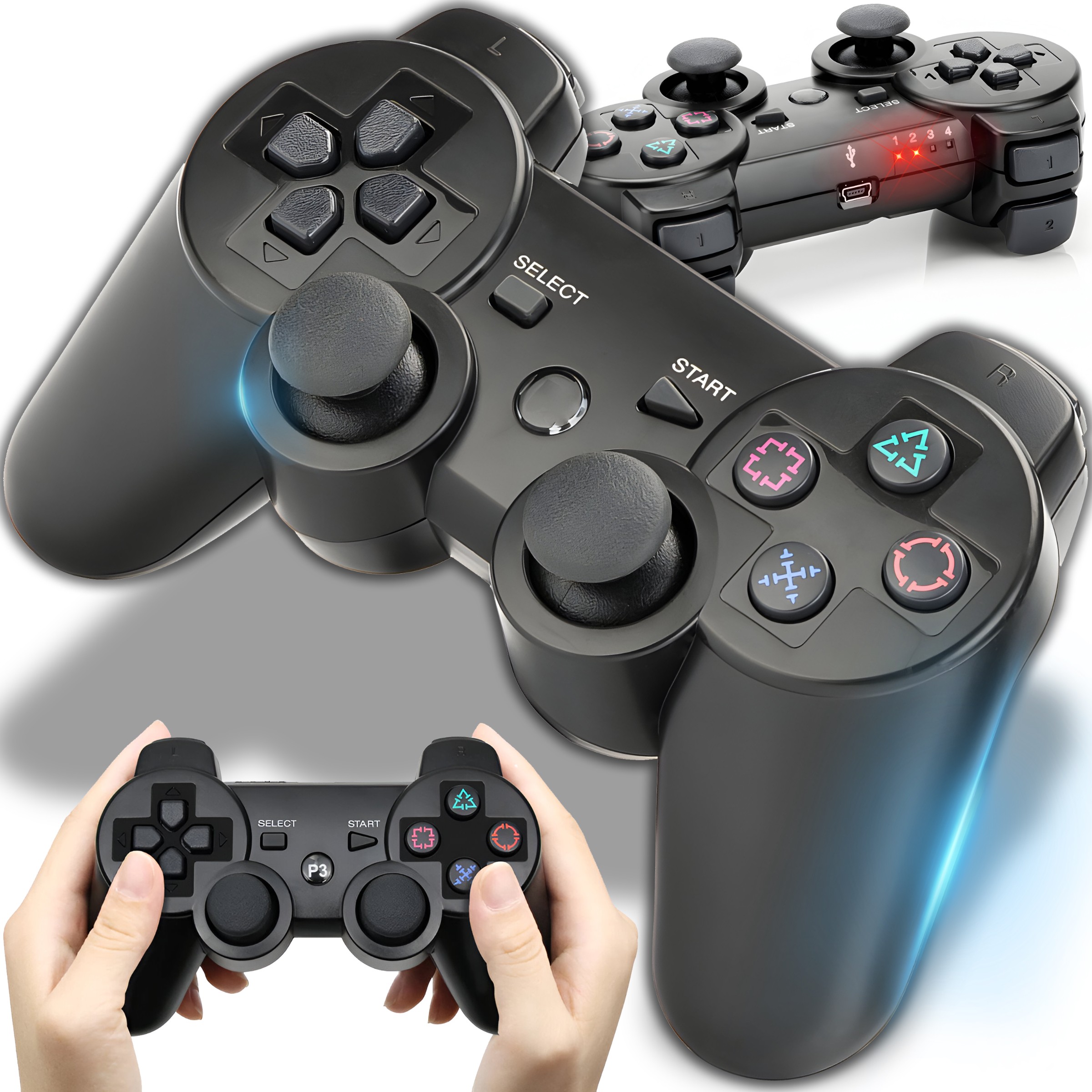 Controller wireless compatibil PS3, Bluetooth, Negru - imagine 2