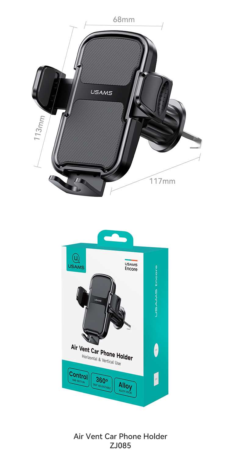 Suport Auto Telefon USAMS ZJ085, Air Vent, Magnetic, Negru - imagine 2