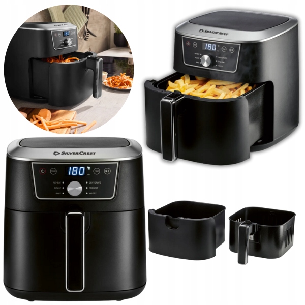 Friteuza Cu Aer Cald SilverCrest SHFD2150B2, 6,7 l, 2150 W, Set cu 10 Retete, Negru - imagine 2