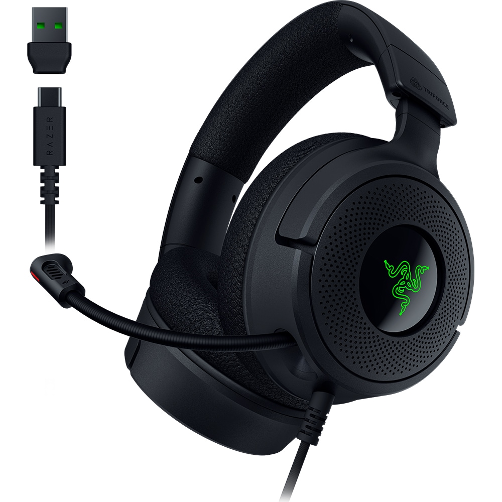 Casti Gaming Razer Kraken V4 X, Drivers TriForce 40mm, Microfon Retractabil HyperClear, 7.1 Surround, Iluminare Chroma RGB, Conexiune USB-C / USB-A, Negru