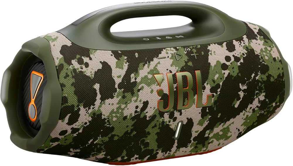 Boxa Portabila JBL Boombox 4, Putere 210W RMS, Autonomie 34 Ore, Bluetooth 5.4, Auracast, Rezistenta Apa si Praf IP68, Functie Powerbank, Baterie Inlocuibila, AI Sound Boost, USB-C, Camuflaj