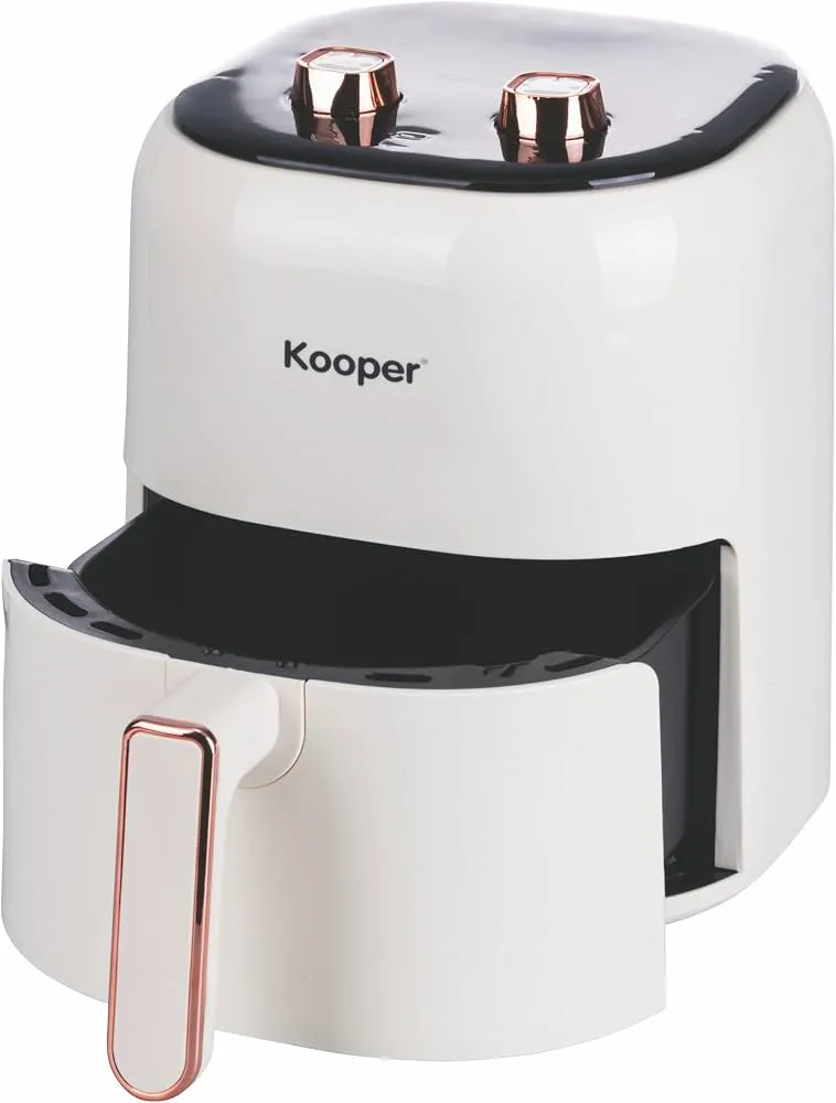Friteuza cu aer cald Kooper 5910702, Capacitate 5.5L, Putere 1400W, Temperatura reglabila 80–200C, Timer 30 minute, Crem/Auriu