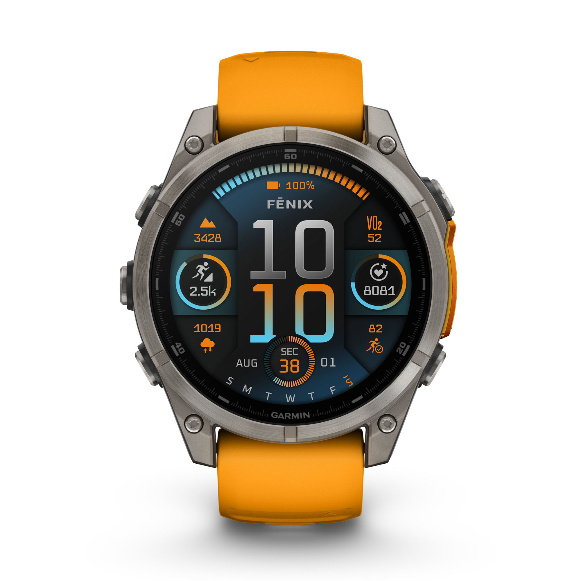 Smartwatch Garmin Fenix 8, 47mm, Sapphire, Titanium, AMOLED, GPS, Bluetooth, Curea Portocalie
