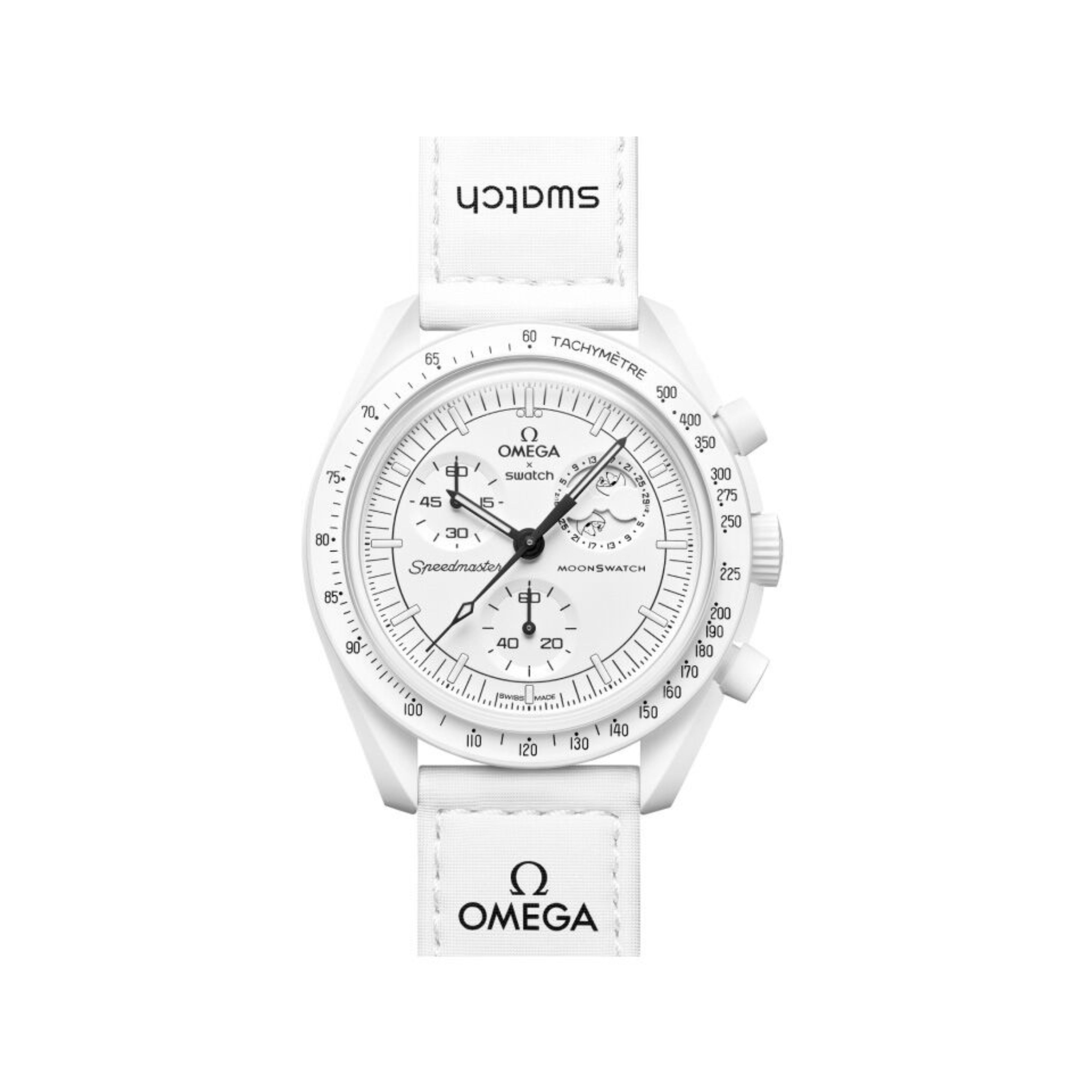 Ceas Unisex Swatch x Omega Bioceramic MoonSwatch Mission To Moonphase Snoopy, Editie Speciala,Cronograf Quartz, Cadran Alb, Cod SO33W700