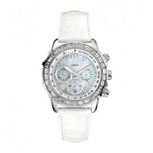 Ceas de Dama Guess U0017L1, 40 mm, Quartz, Analog, Cristal Mineral, Bratara din Piele, WR 100 atm, Alb/Silver