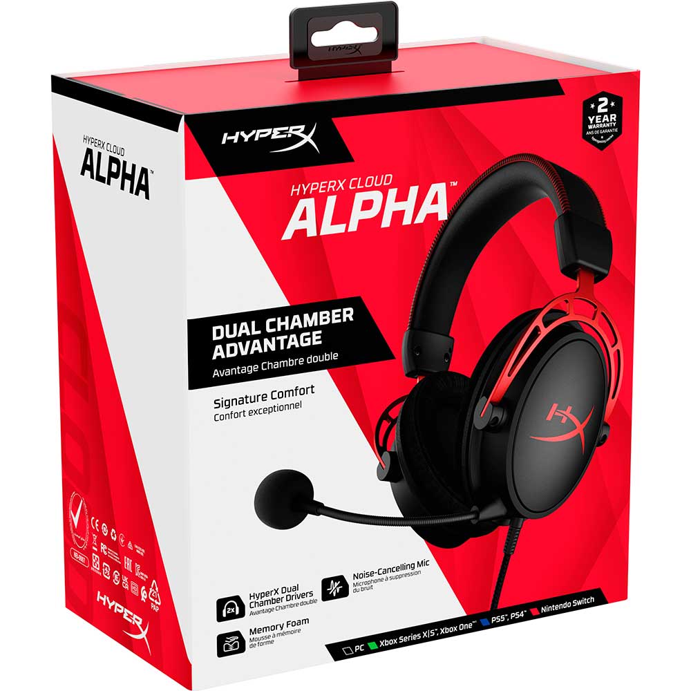 Casti Gaming On Ear HyperX Cloud Alpha, Jack 3.5mm, Microfon, Multiplatforma, Negru/Rosu - imagine 2