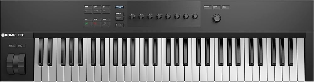 Claviatura MIDI Native Instruments Komplete Kontrol A61, 61 clape semi-grele, ecran OLED, 8 butoane rotative sensibile la atingere, Smart Play, integrare NKS, alimentare USB, Negru