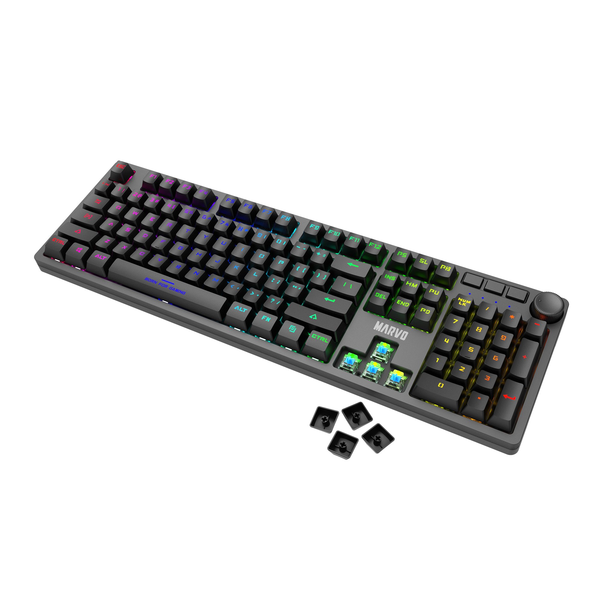 Tastatura gaming mecanica Marvo KG954, Red Switch, Iluminare Rainbow, Conectare USB, Culoare Negru