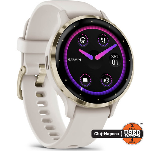 Smartwatch Garmin Venu 3S, Display OLED 30mm, GPS, Bluetooth, Wi-Fi, Android/iOS, Polimer ranforsat, Bratara Ivory silicon, Soft Gold - imagine 2