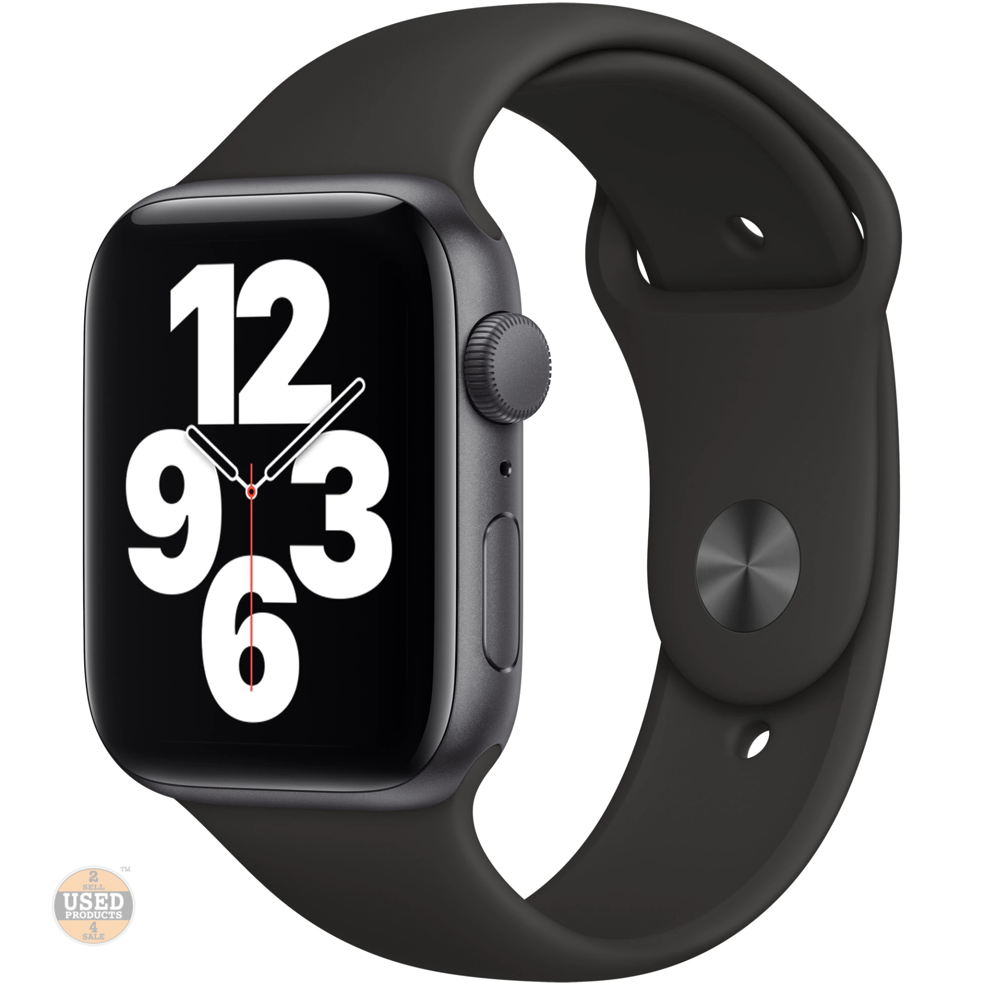Apple Watch SE 44mm, Space Gray Aluminium Case, Black Sport Band, GPS, A2352 - imagine 2