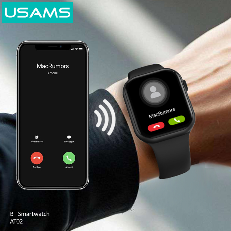Smartwatch USAMS AT02, Bluetooth, Negru - imagine 2
