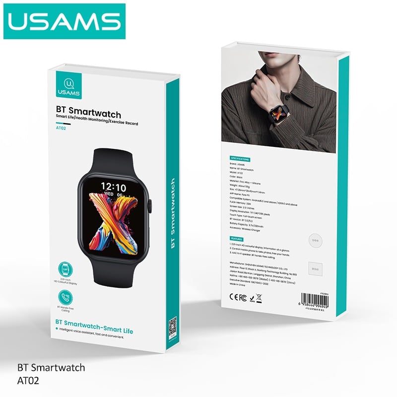 Smartwatch USAMS AT02, Bluetooth, Negru - imagine 4