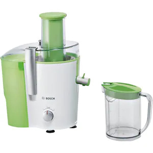 Storcator fructe si legume Bosch MES20G0, 700W, Recipient suc 1.25L, 2 Viteze, Tub alimentare XL, Micro-sita inox, Alb/Verde