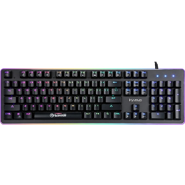 Tastatura Mecanica Gaming Marvo KG950, Iluminare RGB Per Tasta, Switch-uri Outemu Red, Anti-Ghosting Full, Rotita Volum, Taste Multimedia Dedicate, Negru