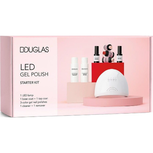 Douglas LED Gel Polish Starter Kit, lampa UV, 3 culori, solutii curatare