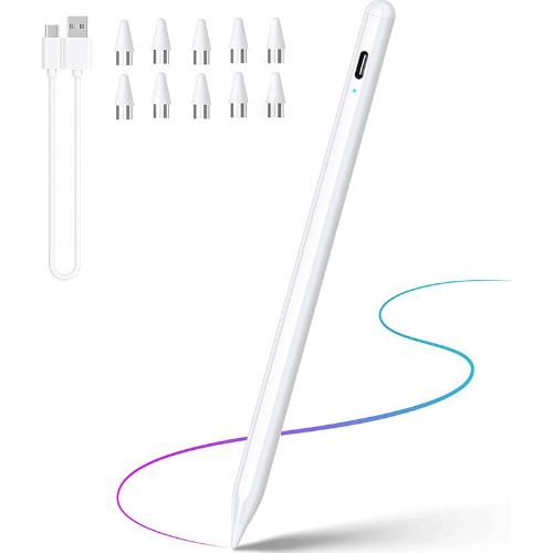 Stilou Compatibil iPad, Încărcare rapidă de 15 minute, Respingere Palmei, Sensibilitate la înclinare, Alb