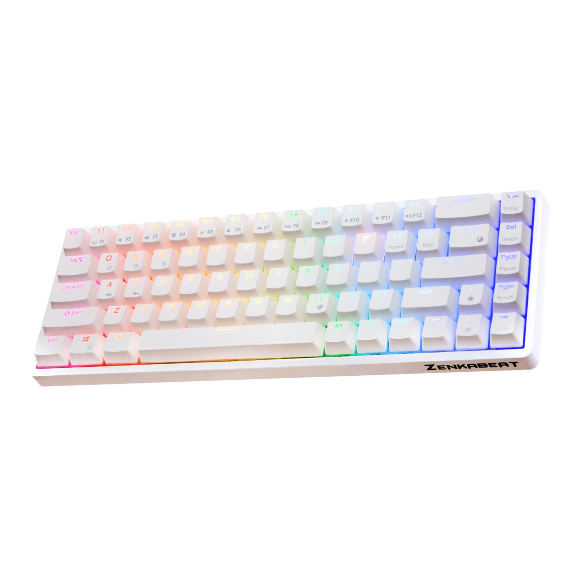 Tastatura Gaming Mecanica Zenkabeat ZK-7, Wireless/ Fir, Cablu, Bluetooth, 2.4Ghz, RGB, 68 Taste, Functie Hot-Swap, Soft customizabil RGB, Compatibila Play Station, Type C to USB 3.0, Baterie 3150 mAh, Red Switches, Alba - imagine 2