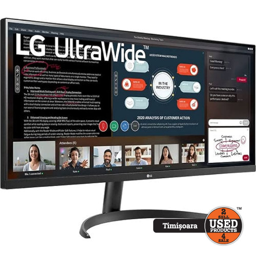 Monitor LED IPS LG 34WP500-B, 2560 x 1080 UWHD, 34", 21:9 Ultrawide, 75 Hz, 5 ms, HDMI x2, clasa G