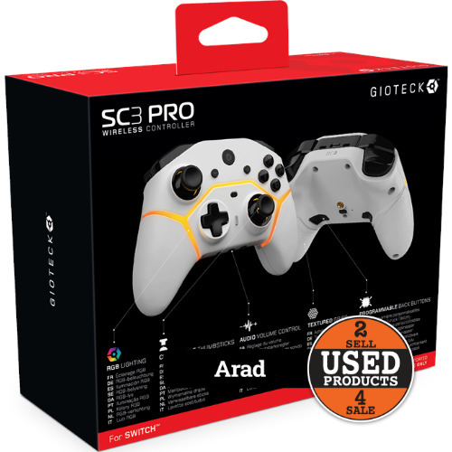 Controller RGB Gioteck SC3 PRO wireless compatibil Nintendo Switch ,White SC3NSW-22-MU - imagine 2
