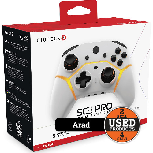 Controller RGB Gioteck SC3 PRO wireless compatibil Nintendo Switch ,White SC3NSW-22-MU