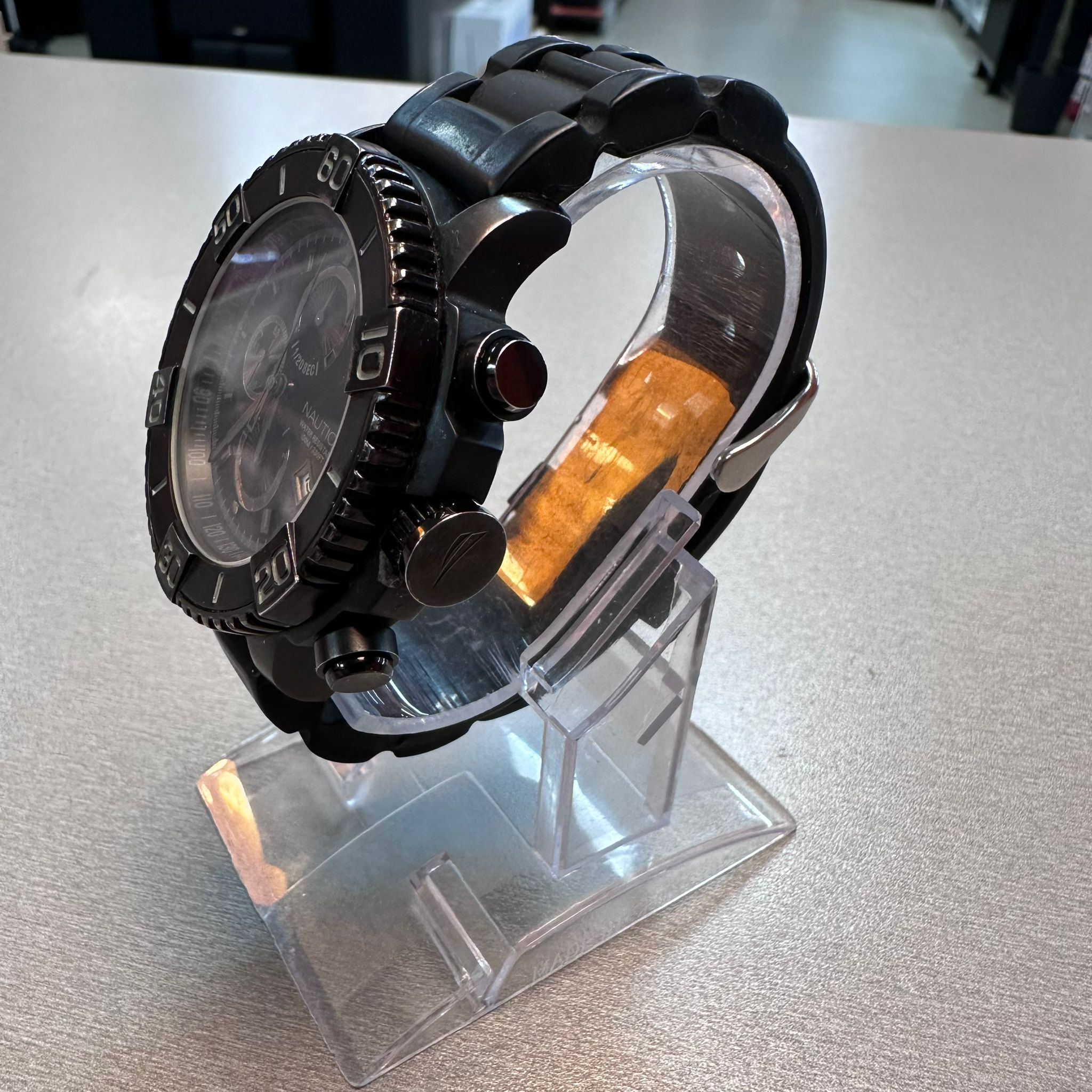 Ceas barbatesc Nautica N20062G NST 500, 48mm, Quart, Otel inoxidabil, 10ATM, Curea cauciuc, Analog - imagine 3