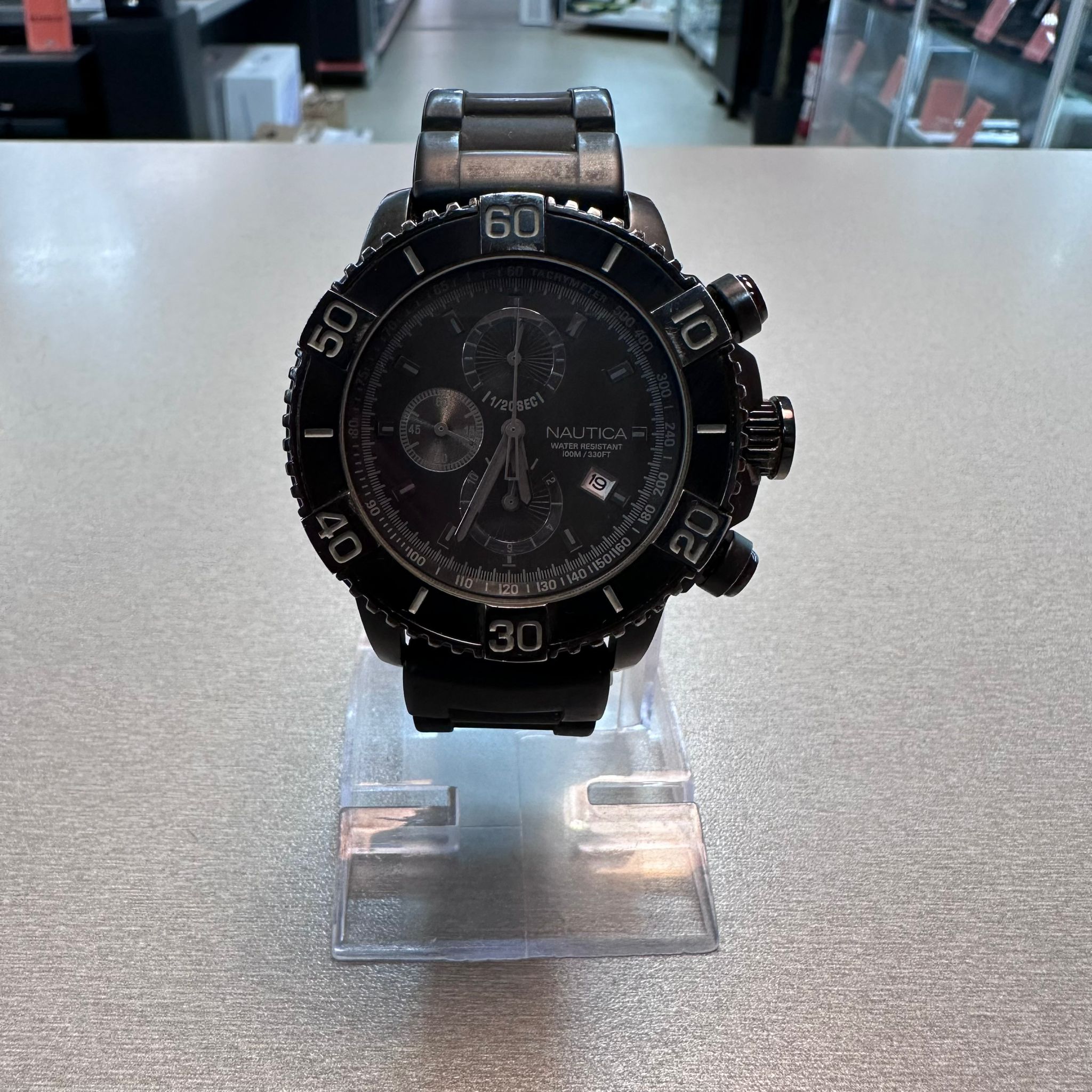 Ceas barbatesc Nautica N20062G NST 500, 48mm, Quart, Otel inoxidabil, 10ATM, Curea cauciuc, Analog