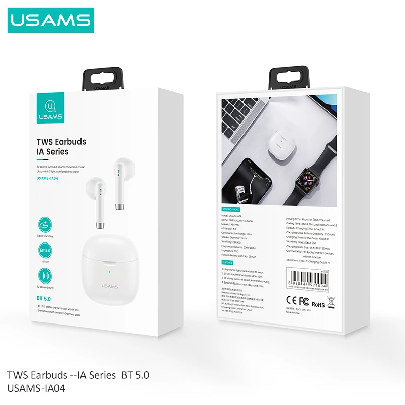 Casti USAMS Series IA04, Wireless, TWS, In-Ear, Alb