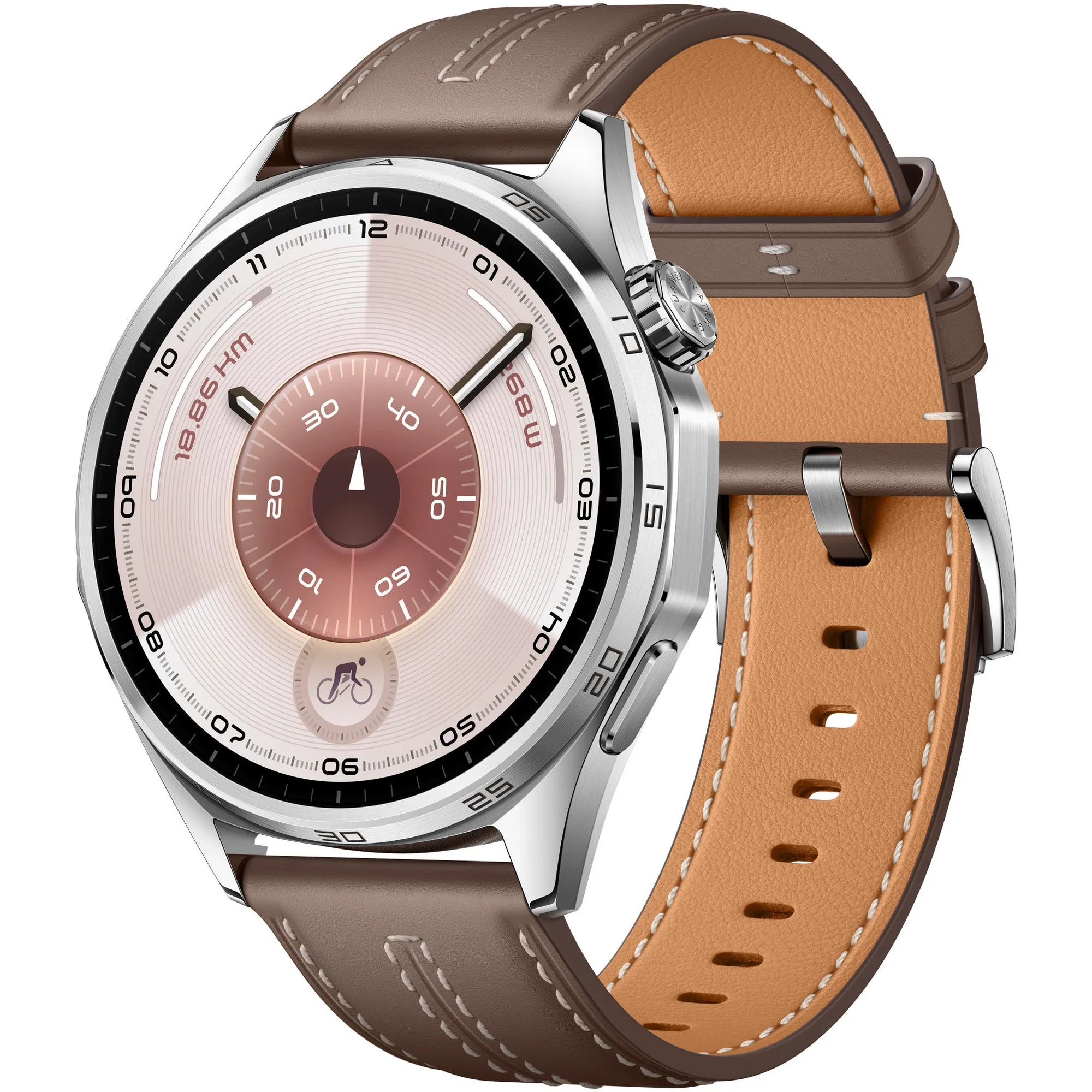 Smartwatch Huawei Watch GT 6, 46mm, Silver Stainless Steel Case, GPS, Android/iOS, Grey Composite Leather Strap, ATM-B19