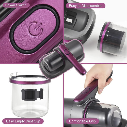 Aspirator Portabil cu Tehnologie UV-C, HB-807, 4 Capete Intersanjabile, USB-C, 3 Viteze, Gri-Roz - imagine 3