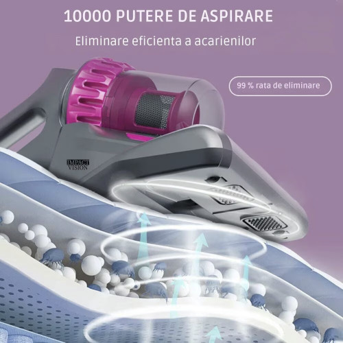 Aspirator Portabil cu Tehnologie UV-C, HB-807, 4 Capete Intersanjabile, USB-C, 3 Viteze, Gri-Roz - imagine 2