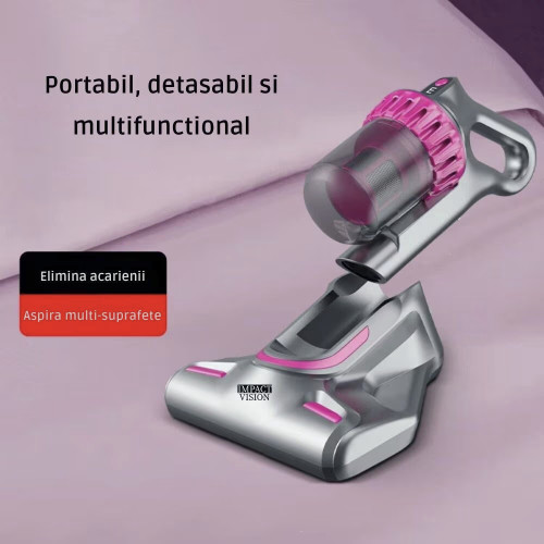 Aspirator Portabil cu Tehnologie UV-C, HB-807, 4 Capete Intersanjabile, USB-C, 3 Viteze, Gri-Roz