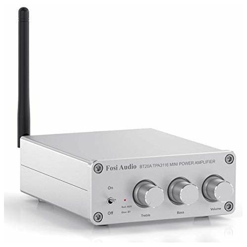 Amplificator Integrat Fosi Audio BT20A TPA3116, Bluetooth 5.0, Clasa D, 2x 100 W, 4 Ohm, Reglaj Bass, Treble, Argintiu