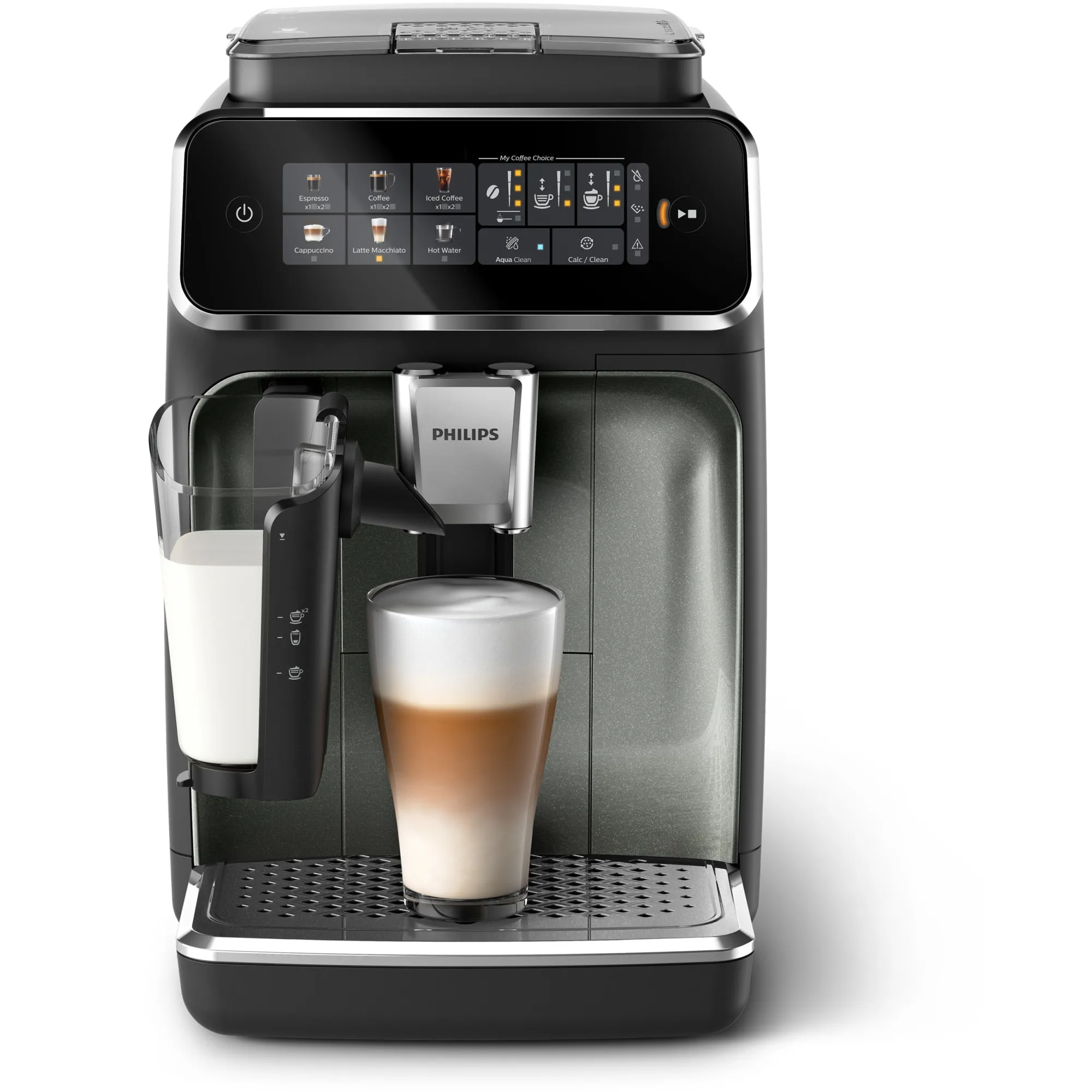 Espressor Automat Philips Series 3300 LatteGo EP3349, 15 Bar, Rasnita Ceramica, 6 Bauturi, SilentBrew, Negru/Argintiu