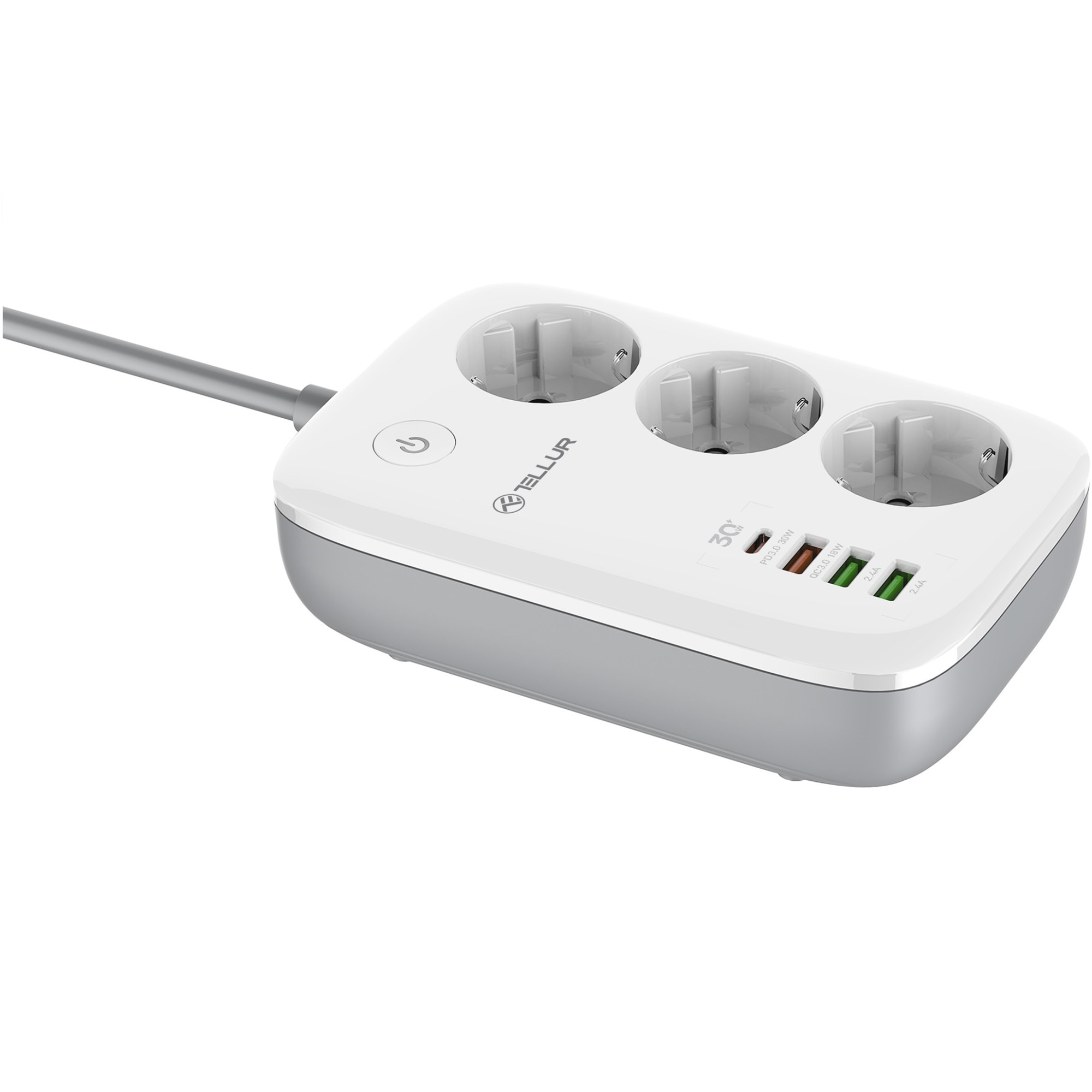 Prelungitor inteligent Tellur, WiFi, 3 prize, 2xUSB 2.4A, 2500W, 10A, 2m, PD30W, QC18W - imagine 2