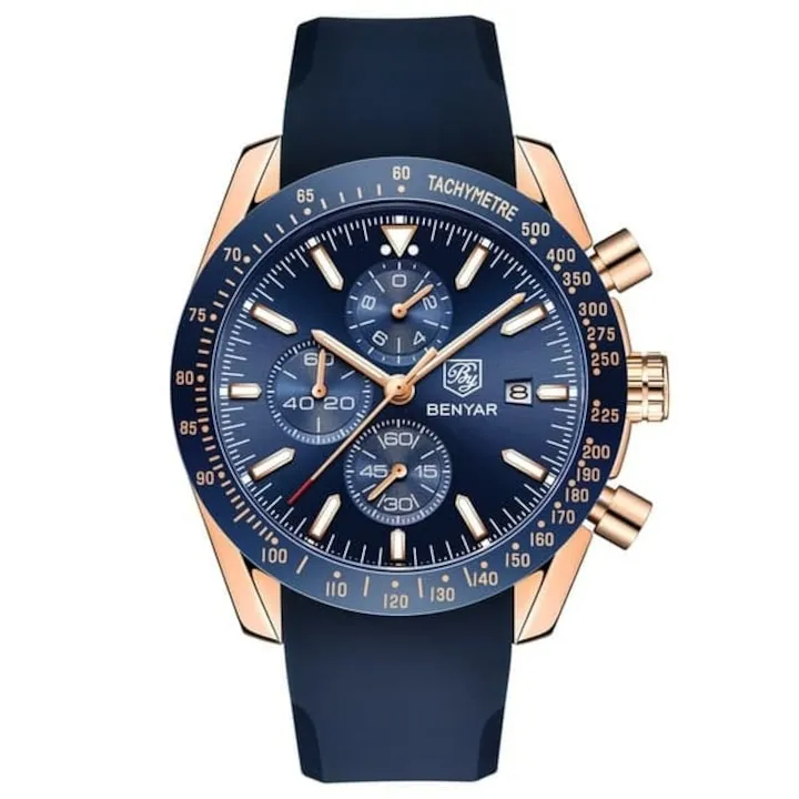 Ceas Martyn Line 1201G Speedracer Blue, 44mm, Quart, Carcasa otel inoxidabil, Curea cauciuc, 3ATM, Analog