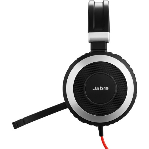 Casti cu microfon Jabra EVOLVE 80 MS Stereo, Certificate Microsoft, Jack 3.5mm, USB, LED incorporat, Reducerea activa a zgomotului, Lungime Cablu 1.2m, Negru/Rosu - imagine 2