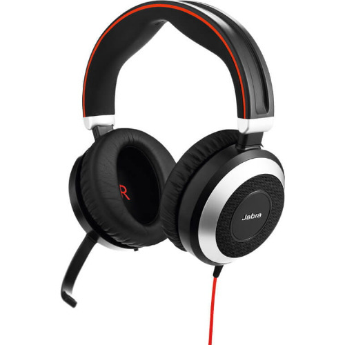 Casti cu microfon Jabra EVOLVE 80 MS Stereo, Certificate Microsoft, Jack 3.5mm, USB, LED incorporat, Reducerea activa a zgomotului, Lungime Cablu 1.2m, Negru/Rosu - imagine 3