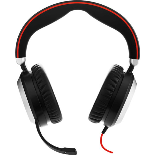 Casti cu microfon Jabra EVOLVE 80 MS Stereo, Certificate Microsoft, Jack 3.5mm, USB, LED incorporat, Reducerea activa a zgomotului, Lungime Cablu 1.2m, Negru/Rosu