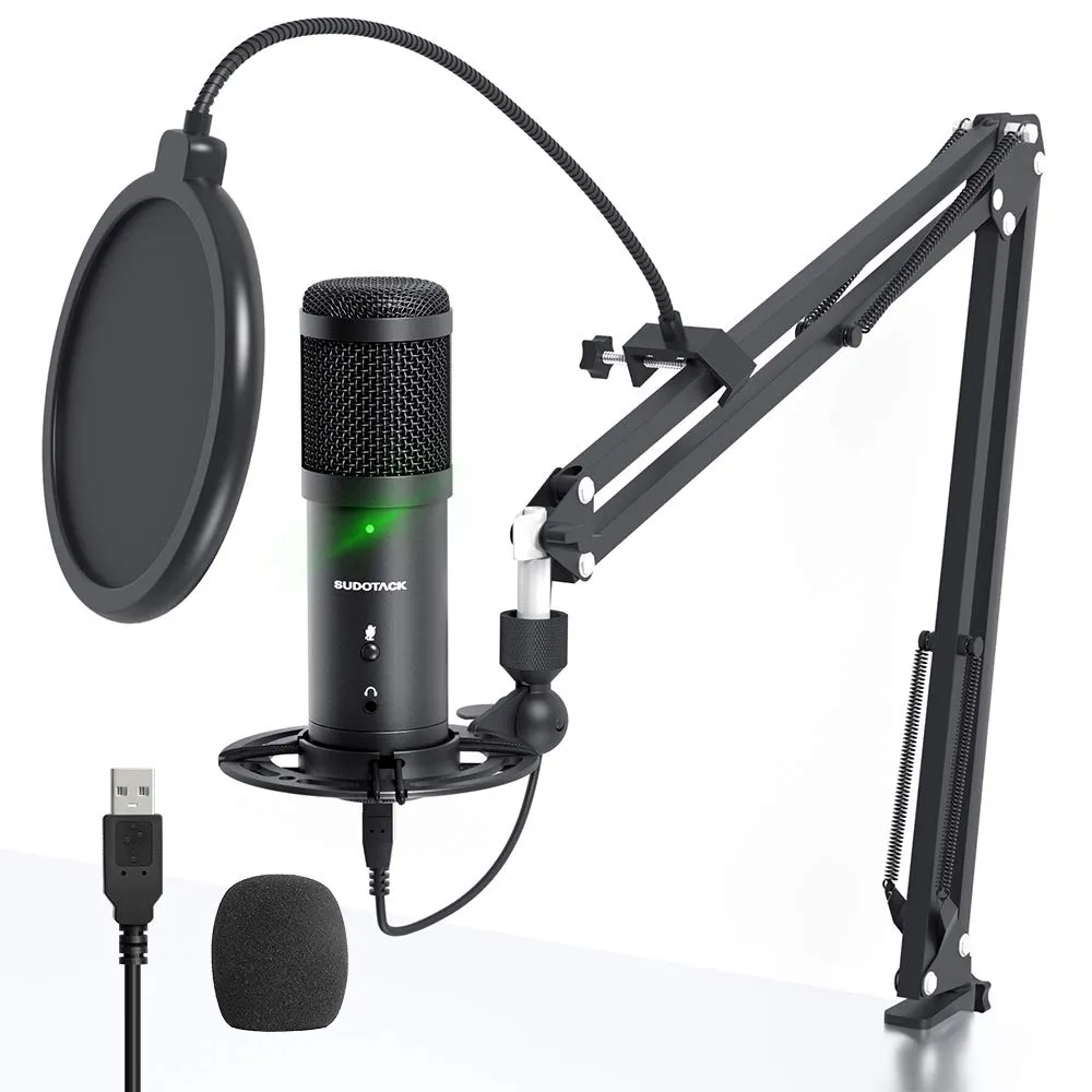 Microfon Set Podcasting SUDOTACK ST-900, Cardioid, 24-bit/192kHz, Mute, Jack 3.5mm, Brat Articulat, Negru - imagine 2