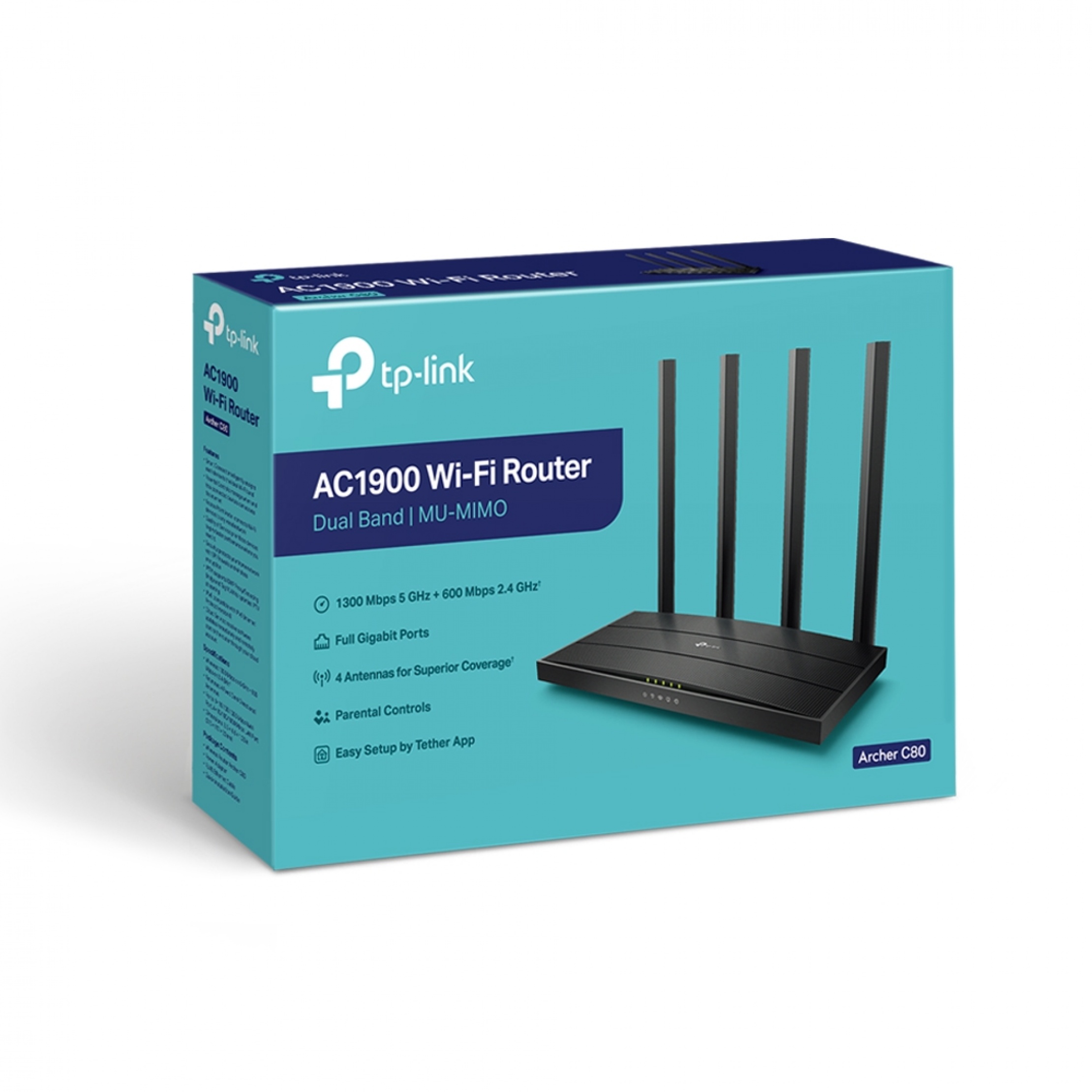 Router wireless TP-Link Archer C80 AC1900, Dual Band, MU-MIMO, 1300 Mbps 5 GHz + 600 Mbps 2.4 GHz, Negru