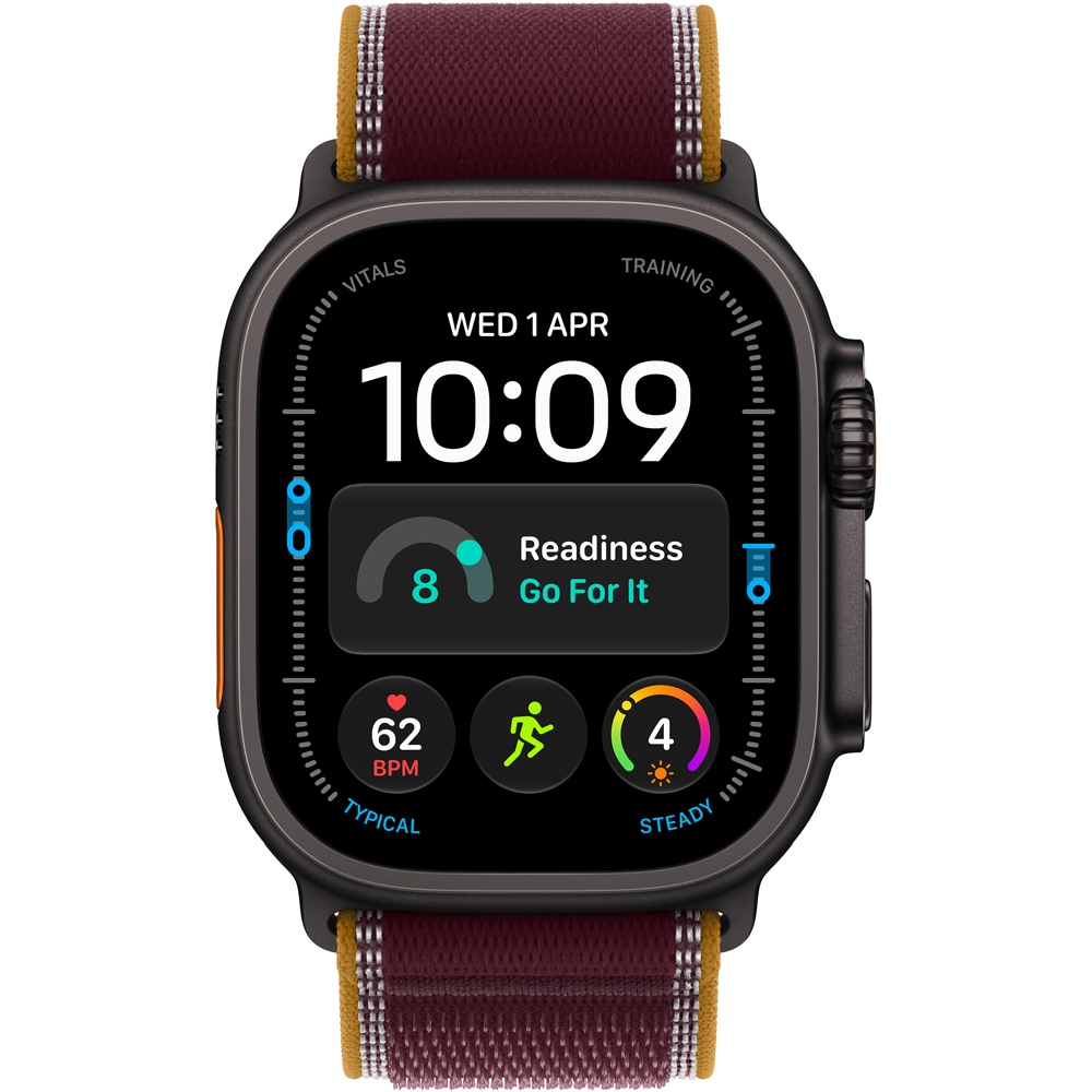Apple Watch Ultra 4, GPS + Cellular, 49mm, Black Titanium Case, Burgundy Trail Loom M/L