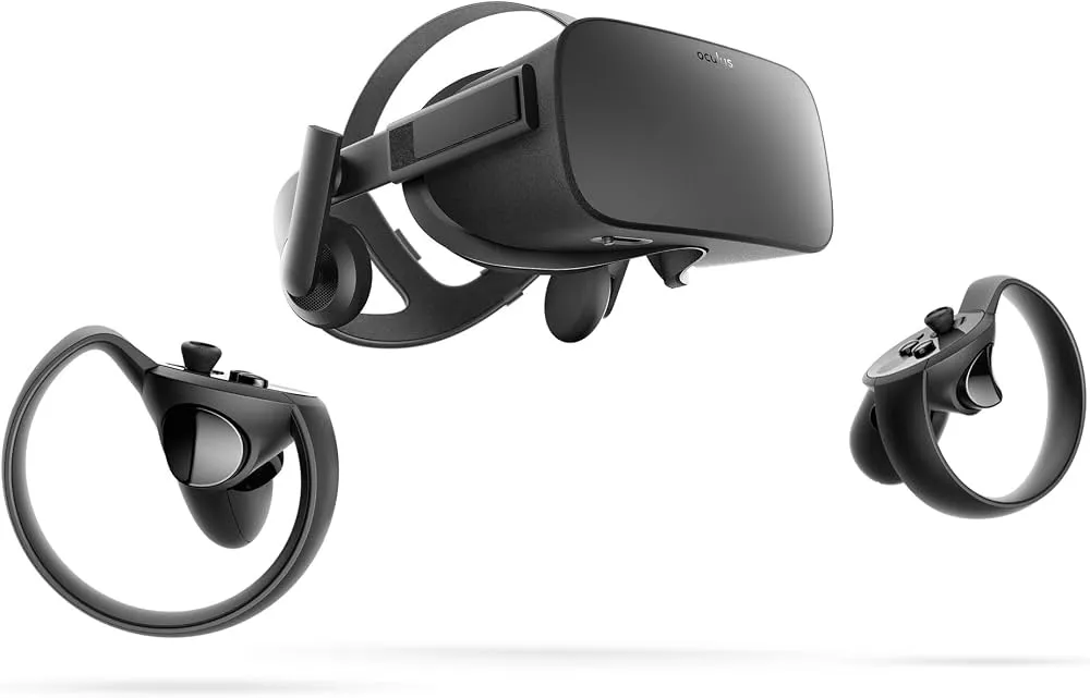 Kit Casca pentru gaming VR pentru PC Oculus Rift CV1, 2 x Controller tactil, Senzor, OLED, 90 Hz, Camp vizual 110 grade, Rezolutie 1080x1200, HDMI, USB 3.0, USB 2.0, Negru